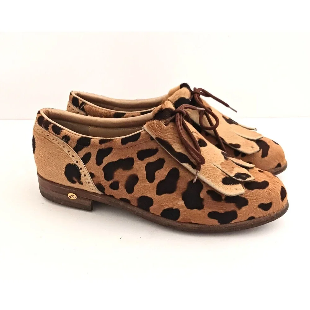 Walter Genuin Leopard Print Calf Hair Kiltie Brogue Golf Shoes Handmade Italy 7B